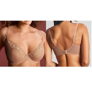 Panache Envy Plunge Bra 32G Wired Non Padded Honey Lace Houndstooth Jacquard